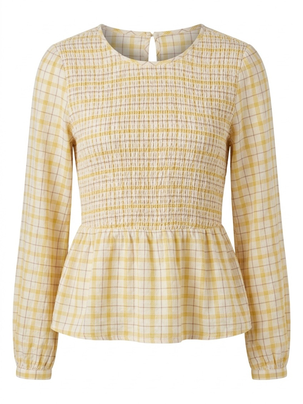 Universal Thread Yellow Plaid Smocked Peplum Blouse